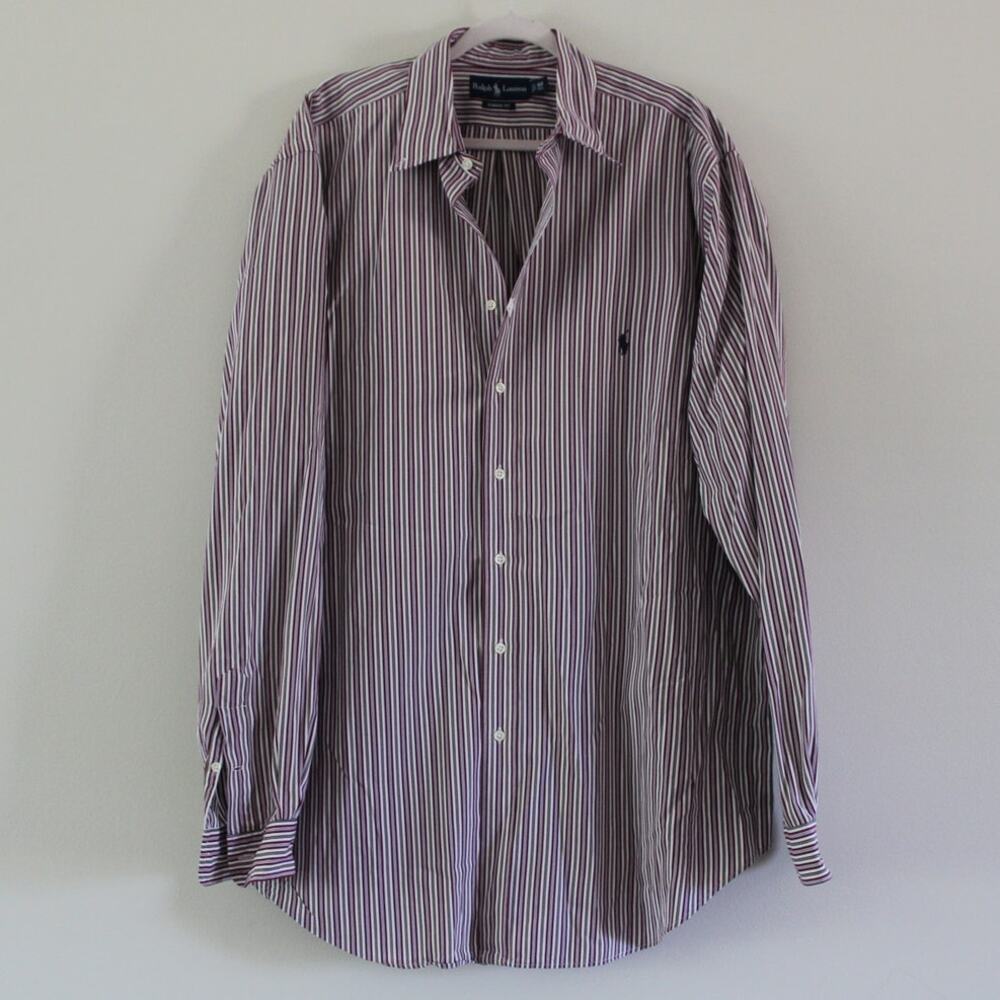 Ralph Lauren Classic Fit Long Sleeve Button Down Shirt Red Gold White Stripe XLT